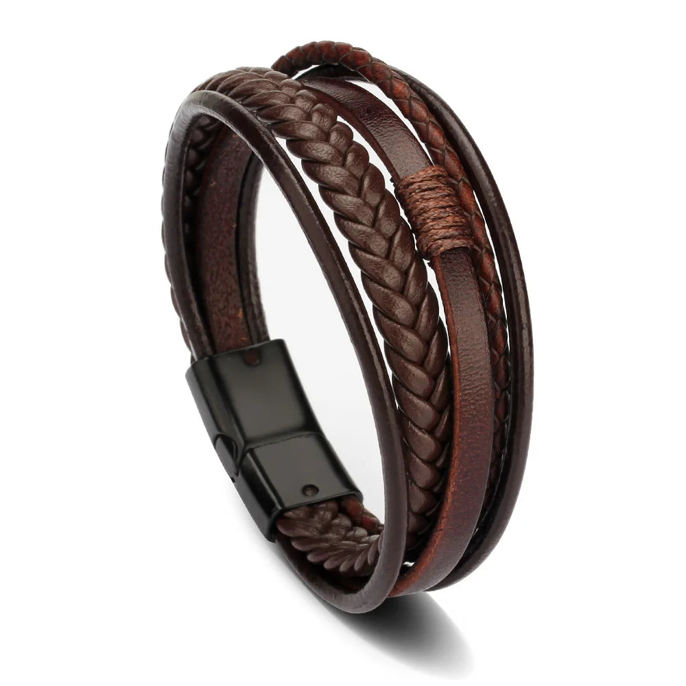 Leather Bracelets for Men Male Multilayer Braided Bracelets Bangles Punk Vintage Jewelry Pulsera Hombre Gift for Cool Boy